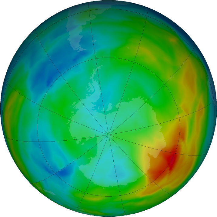Antarctic ozone map for 13 July 2024
